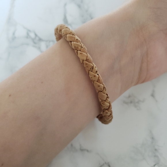 Silver Metal Brown Leather Magnetic Bracelet - Picture 2 of 4